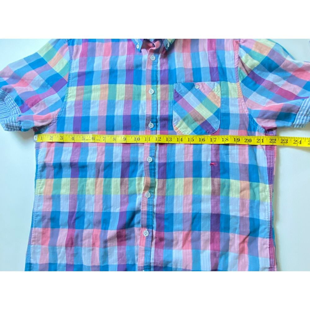 Moods of Norway Men XL Preppy Plaid Cotton Short Sleeve Shirt Hipster Breathable - Picture 11 of 13